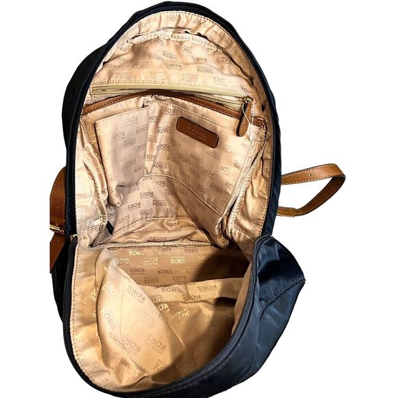 MICHAEL KORS Backpack Navy Nylon Saddle Saffiano Leather Strap Jet Set Bookbag - Picture 6 of 10